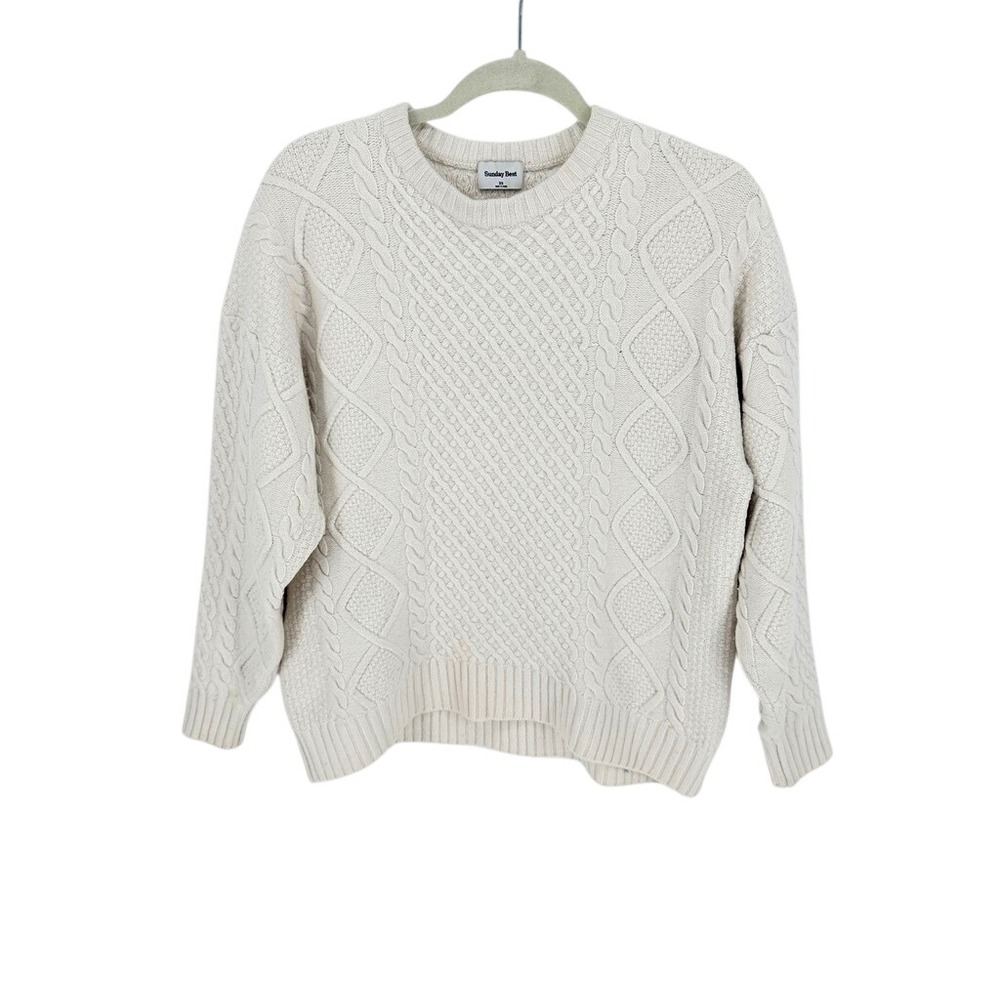 Sunday Best Women Fisherman Chunky Cable Knit Crewneck Sweater Size XS Preppy